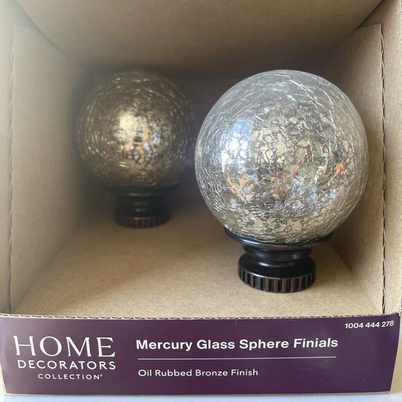 Mercury Glass Sphere Curtain Rod Finials – Oil-Rubbed Bronze (Set of 2) - Picture 8 of 8